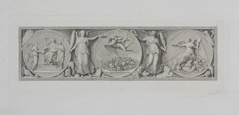 Figure allegoriche: Vittoria di Austerlitz, Vittoria di Jena ed Eylau e Vittoria di Friedland (stampa, elemento d'insieme) di Appiani Andrea, Bisi Michele (terzo quarto sec. XIX)