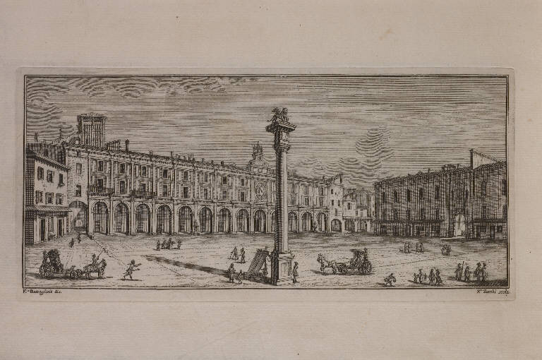 Veduta di Piazza della Loggia a Brescia (stampa, elemento d'insieme) di Battaglioli Francesco, Zucchi Francesco (prima metà sec. XVIII)