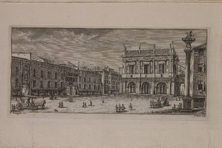 Veduta di Piazza della Loggia a Brescia (stampa, elemento d'insieme) di Battaglioli Francesco, Zucchi Francesco (prima metà sec. XVIII)