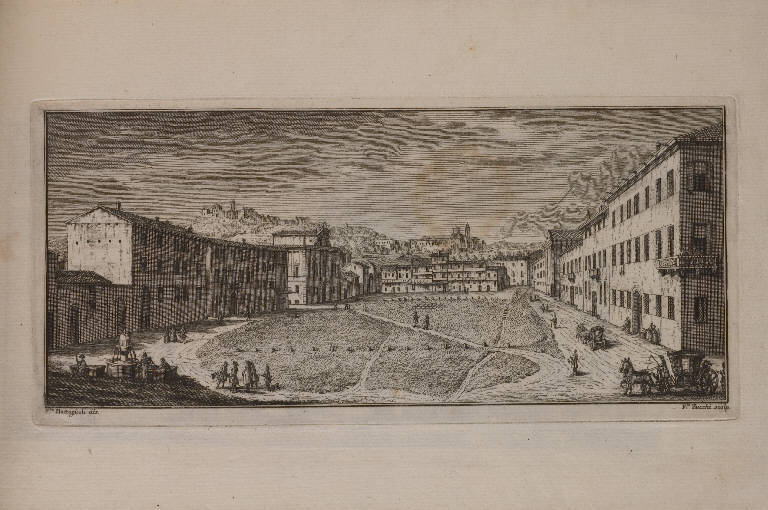Veduta di una piazza a Brescia (stampa, elemento d'insieme) di Battaglioli Francesco, Zucchi Francesco (prima metà sec. XVIII)