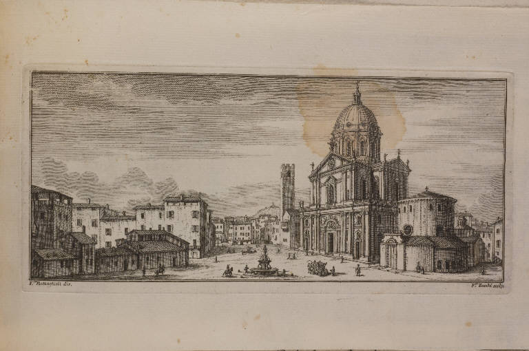 Veduta di piazza del Duomo a Brescia (stampa, elemento d'insieme) di Zucchi Francesco, Battaglioli Francesco (prima metà sec. XVIII)