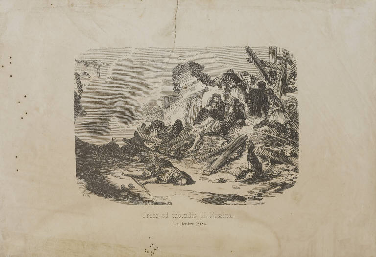 Assedio e incendio di Messina (stampa, elemento d'insieme) di Ratti Francesco (terzo quarto sec. XIX)