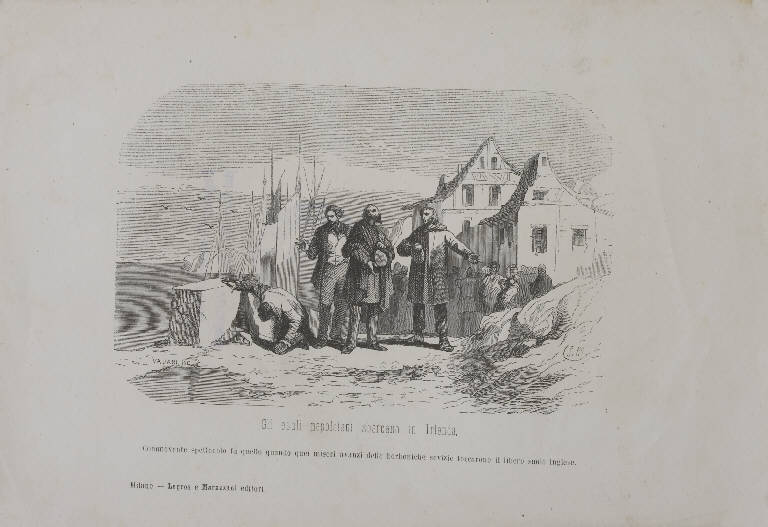Gli esuli napoletani sbarcano in Irlanda (stampa, elemento d'insieme) di Vajani Pietro (terzo quarto sec. XIX)