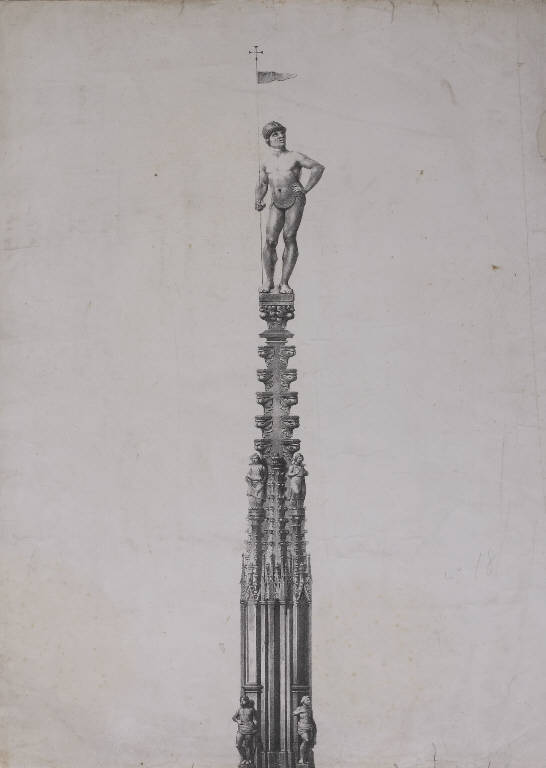 Motivi decorativi delle guglie del Duomo di Milano (stampa, elemento d'insieme) di Ghislandi A (sec. XIX)