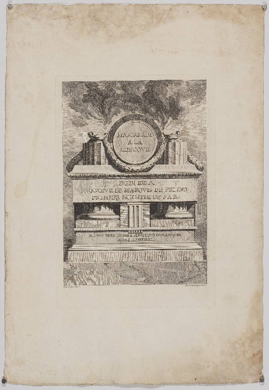 Monumento celebrativo (stampa) di Petitot Ennemond Alexandre, Bossi Benigno (terzo quarto sec. XVIII)