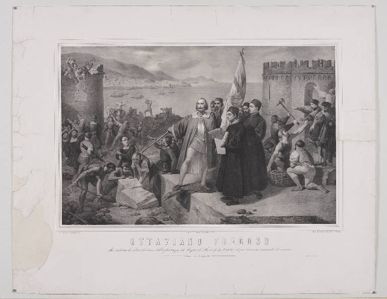 Ottaviano Fregoso ordina la demolizione della fortezza di Capo di Faro (stampa) di Isola Giuseppe, Barabino Pietro (sec. XIX)