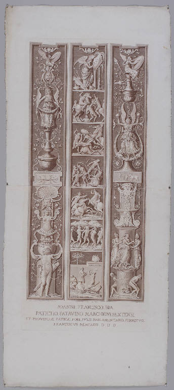 Fregi con motivi decorativi a candelabra (stampa, elemento d'insieme) di Parentino Bernardo, Mengardi Francesco, Zancon Gaetano (fine/ inizio secc. XVIII/ XIX)