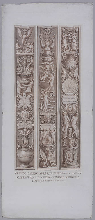 Fregi con motivi decorativi a candelabra (stampa, elemento d'insieme) di Campagnola Geronimo, Mengardi Francesco, Scattaglia Pietro, Dal Pian Giovanni (fine/ inizio secc. XVIII/ XIX)