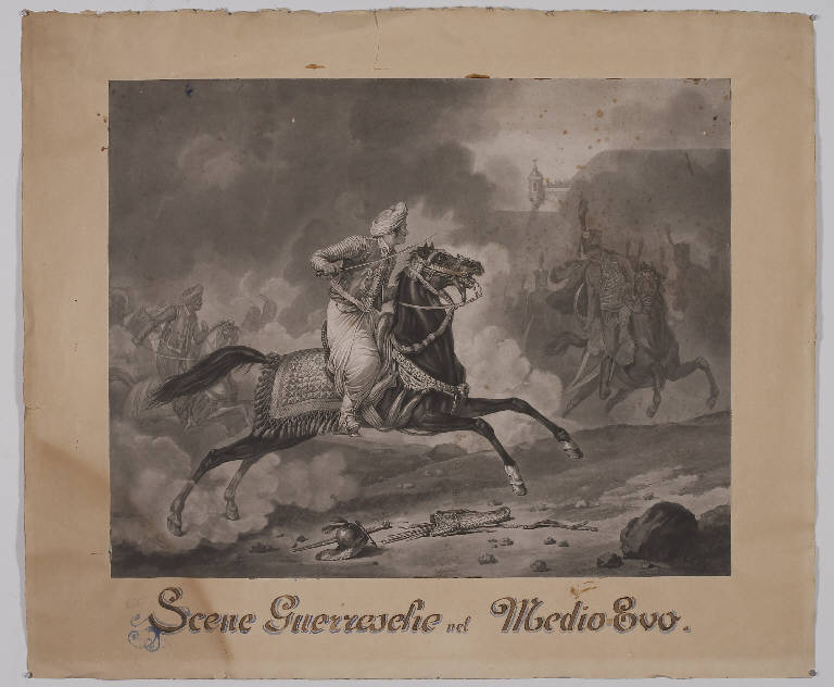 Combattimento tra turchi e militari (stampa) - ambito italiano (seconda metà sec. XIX)