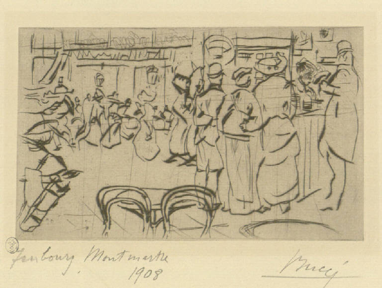 Faubourg. Montmartre, Figure in un bar (stampa) di Bucci Anselmo (sec. XX)