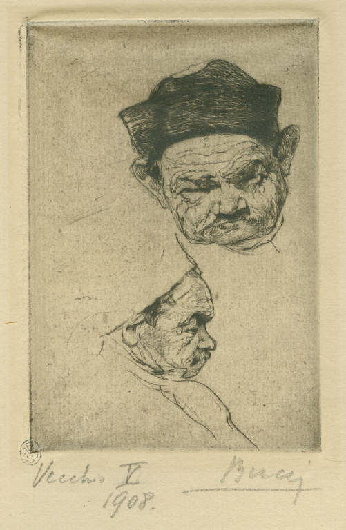Vecchio V, Ritratti di vecchio (stampa) di Bucci Anselmo (sec. XX)