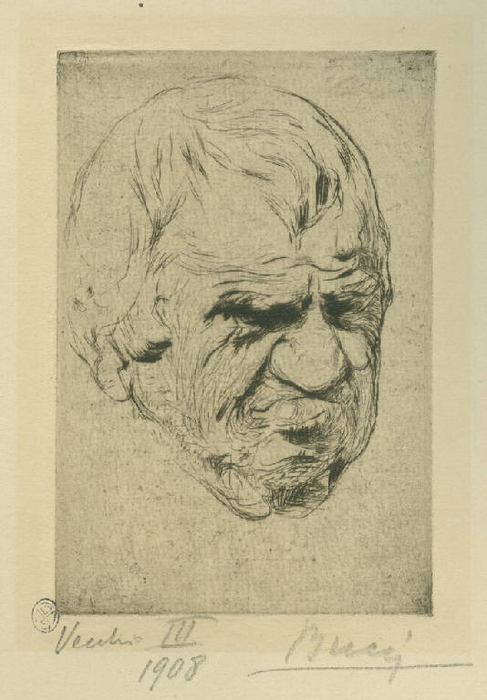 Vecchio III, Ritratto di vecchio (stampa) di Bucci Anselmo (sec. XX)