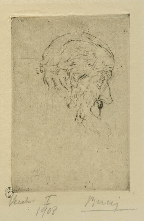 Vecchio I, Ritratto di vecchio di profilo (stampa) di Bucci Anselmo (sec. XX)