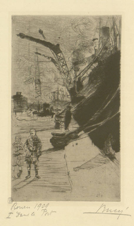 Dans le Port, Porto di Rouen (stampa) di Bucci Anselmo (sec. XX)