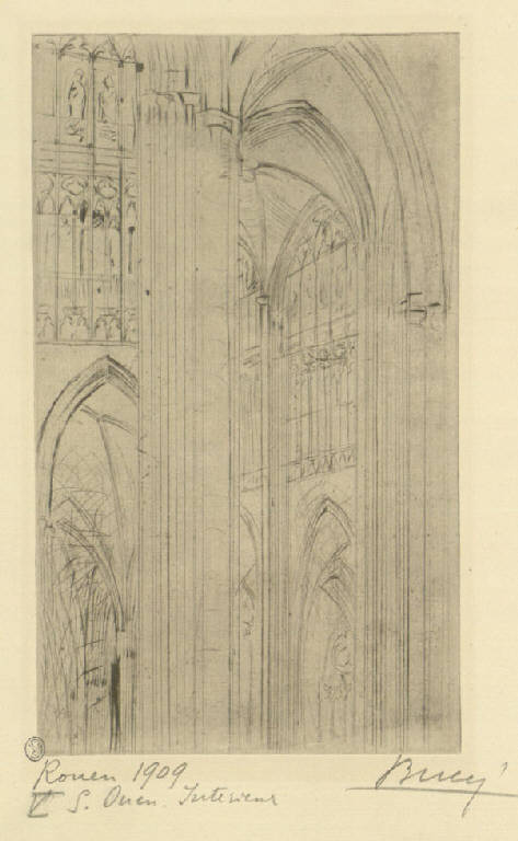 S. Ouen. Interieur, Interno della chiesa di S. Ouen a Rouen (stampa) di Bucci Anselmo (sec. XX)