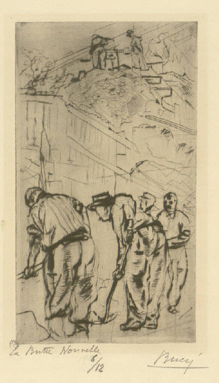 La Boutte Nouvelle, Operai al lavoro (stampa) di Bucci Anselmo (sec. XX)