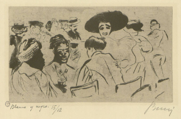 Blanco y negro, Persone che conversano (stampa) di Bucci Anselmo (sec. XX)