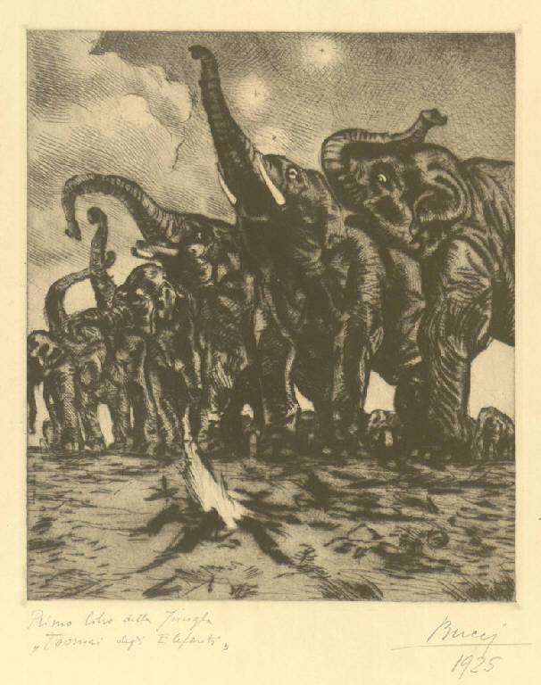 Il seme, Figura femminile accanto ad un albero (stampa) di Bucci Anselmo (sec. XX)