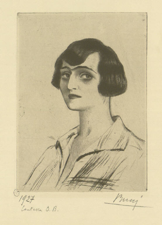 Contessa O. Borromeo (tre quarti), Ritratto della contessa O. Borromeo (stampa) di Bucci Anselmo (sec. XX)