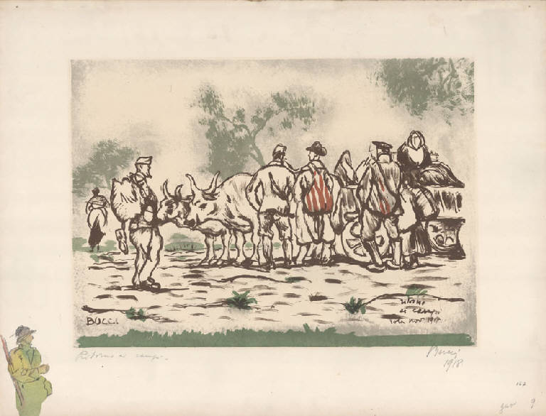Ritorno ai campi, Uomini e buoi (stampa) di Bucci Anselmo (sec. XX)