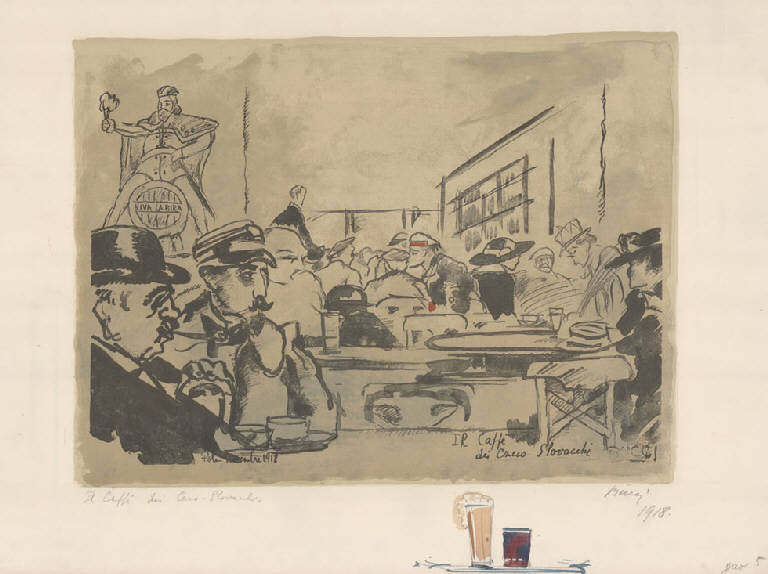 Il Caffé dei Czeco Slovacchi, Interno di caffe' (stampa a colori) di Bucci Anselmo (sec. XX)