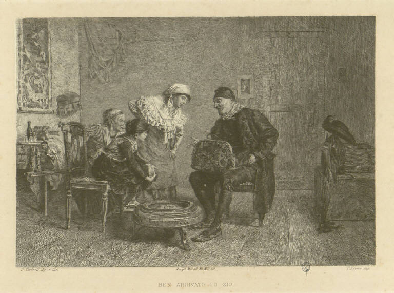 Ben arrivato lo zio, Figure in un interno (stampa) di Turletti Celestino, Turletti Celestino (secc. XIX/ XX)
