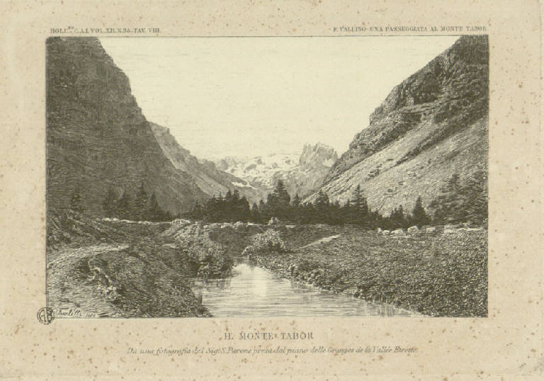 Il Monte Tabor, Veduta del Monte Tabor (stampa) di Turletti Celestino (sec. XIX)