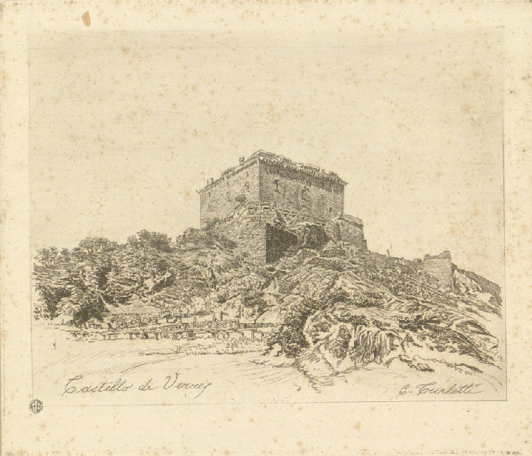 Castello di Verres, Veduta del castello di Verres (stampa) di Turletti Celestino (sec. XIX)