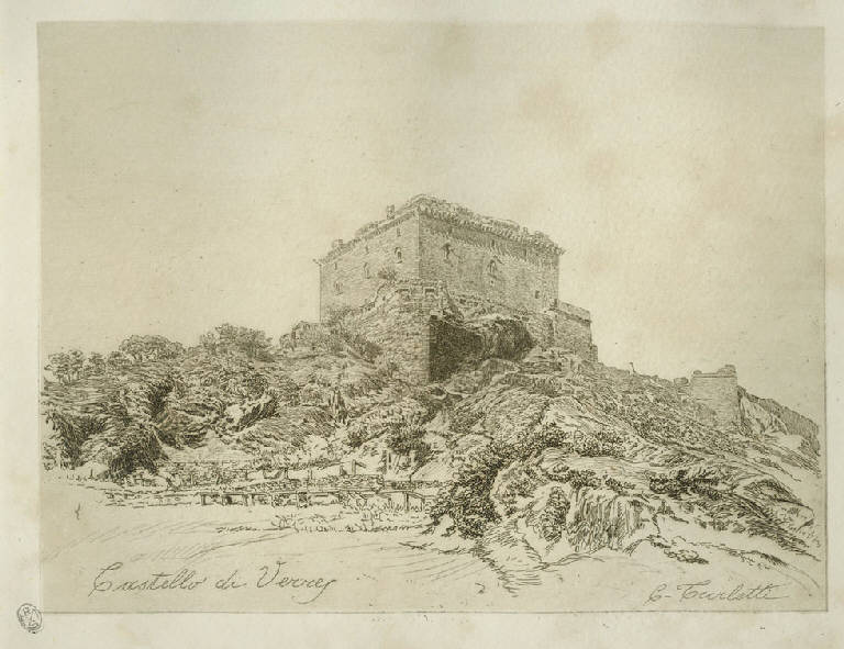 Castello di Verres, Veduta del castello di Verres (stampa) di Turletti Celestino (sec. XIX)