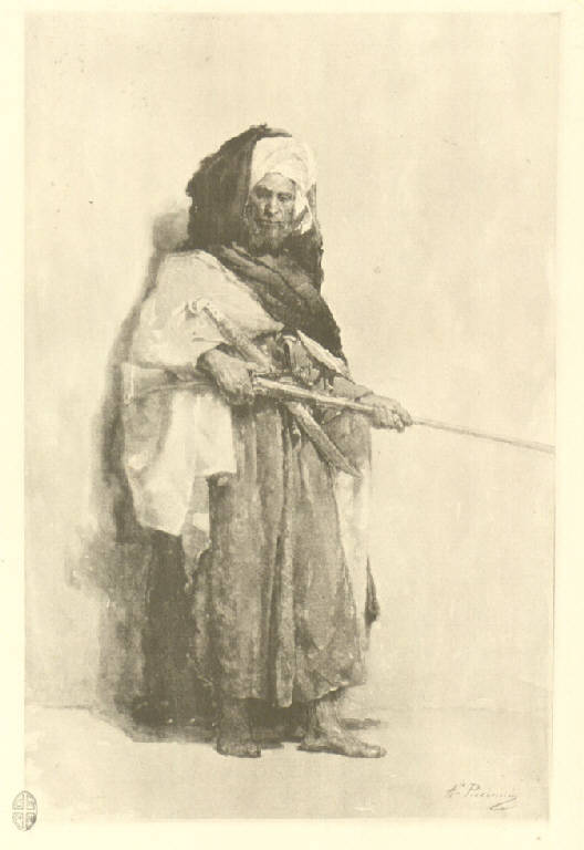 Figura di arabo, Figura di arabo con fucile (stampa) di Piccinni Antonio (secc. XIX/ XX)