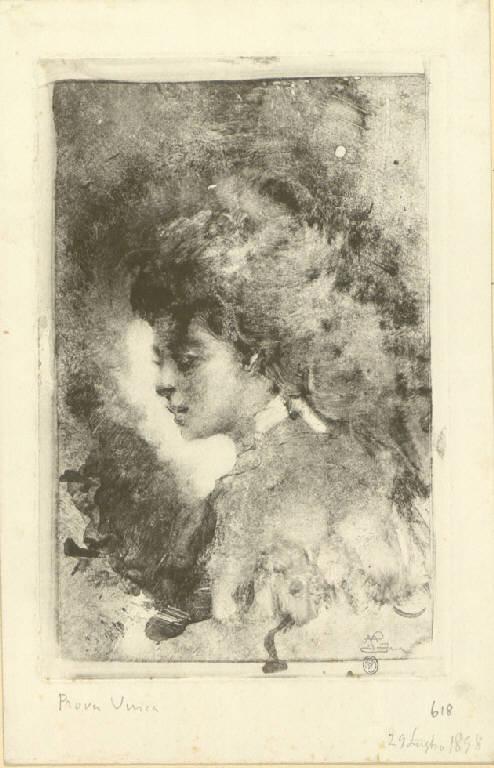 Ritratto femminile di tre quarti a mezzo busto, Ritratto femminile (Stampa) di Mariani Pompeo, Mariani Pompeo (sec. XIX)