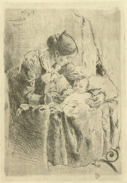 Donna con bambino (Stampa) di Mariani Pompeo, Mariani Pompeo (sec. XIX)