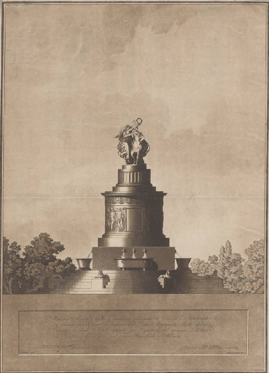 Monumento dedicato a Napoleone Bonaparte (Stampa a colori smarginata) di Bence Jacques Martin Silvestre, Antolini Filippo, Antolini Giovanni Antonio (sec. XVIII)