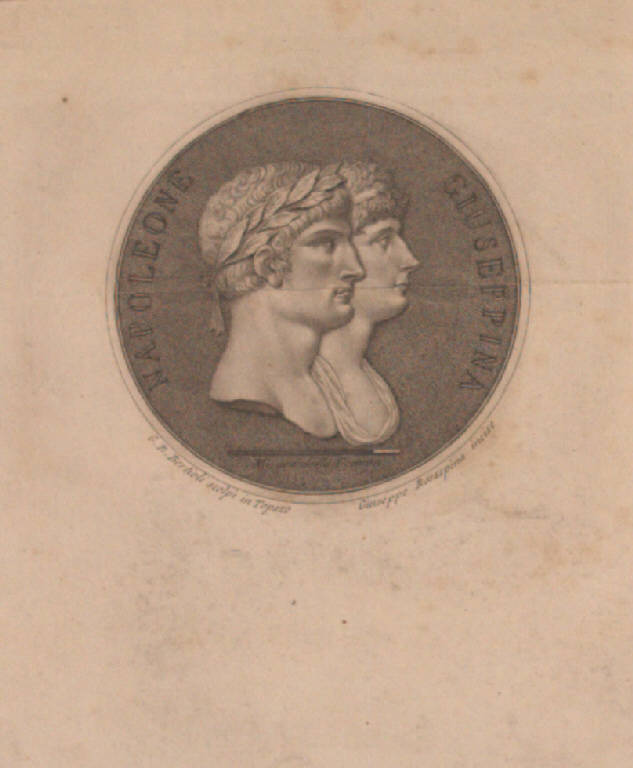 Medaglia con i ritratti di Napoleone Bonaparte e Giuseppina (Stampa smarginata) di Bertioli, Rosaspina Giuseppe (sec. XIX)