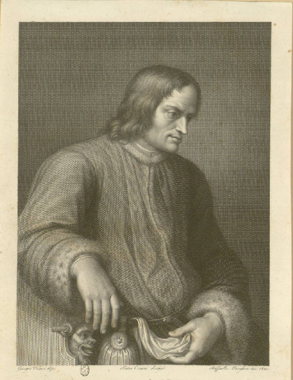 Ritratto di Lorenzo de' Medici (Stampa smarginata) di Morghen Raffaello, Vasari Giorgio, Ermini Pietro (sec. XIX)