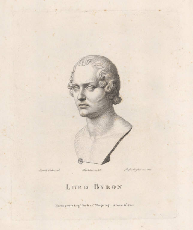 Ritratto di Lord Byron (Stampa) di Morghen Raffaello, Bartolini A, Cateni Emidio (sec. XIX)