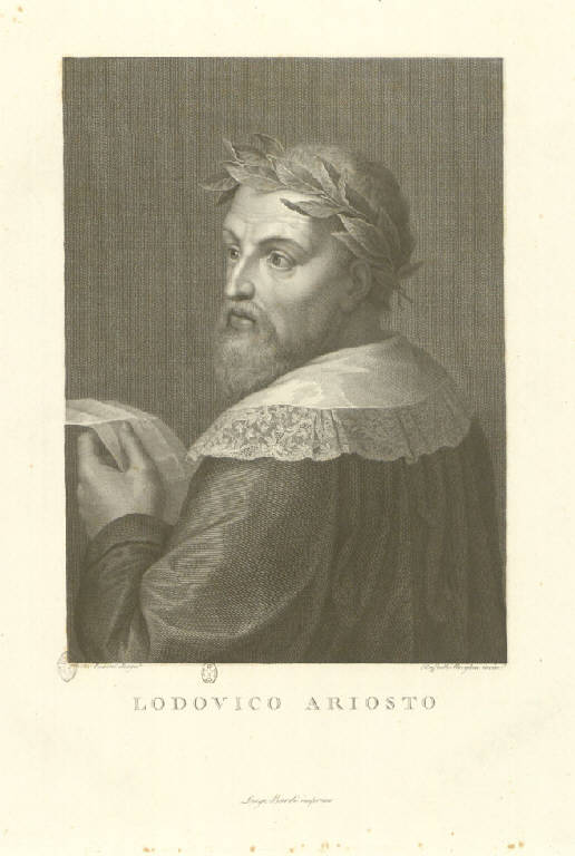 Ritratto di Ludovico Ariosto (stampa) di Morghen Raffaello, Ermini Pietro (sec. XIX)