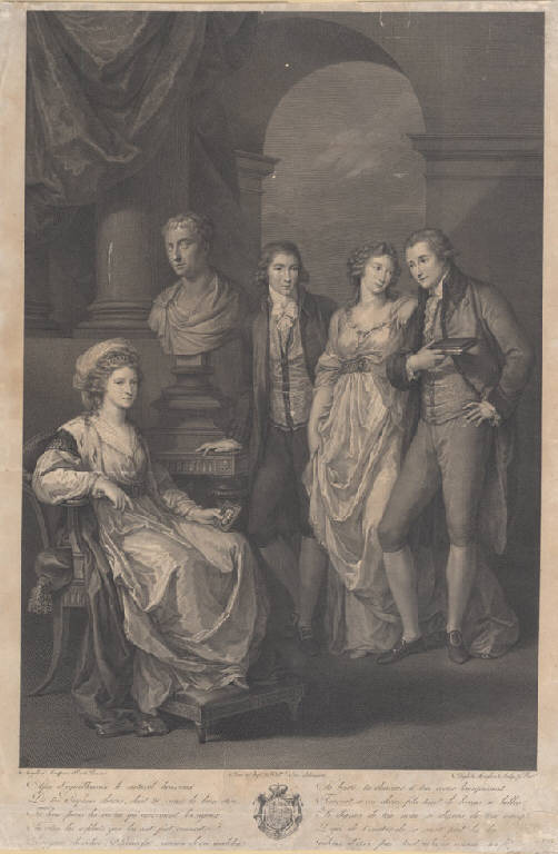 Ritratto della famiglia Holstein-Beck (Stampa smarginata) di Morghen Raffaello, Kauffmann Angelica, Dell'Era Giovanni Battista (sec. XVIII)