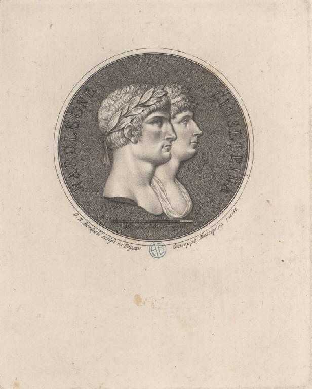 Medaglia con i ritratti di Napoleone Bonaparte e Josephine de Beauharnais (Stampa) di Rosaspina Giuseppe, Bertioli G. B (secc. XVIII/ XIX)