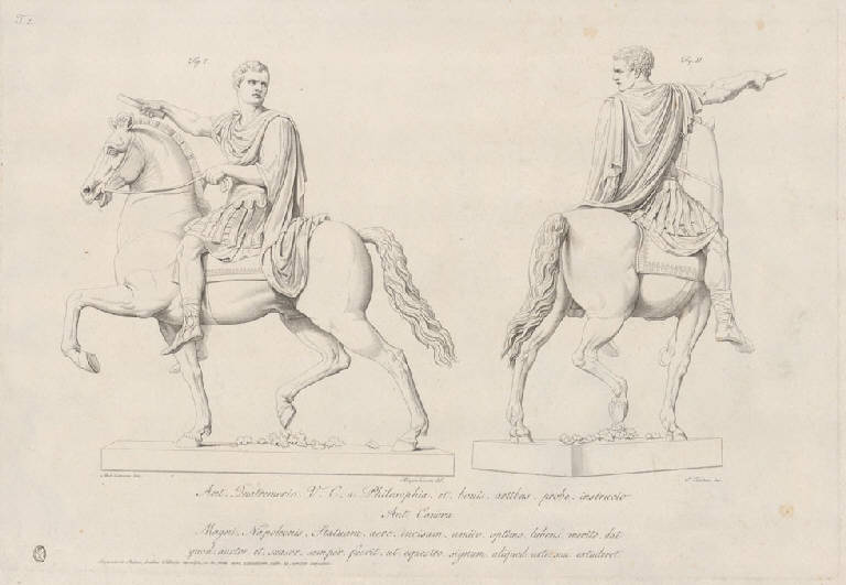 Monumento equestre a Napoleone Bonaparte imperatore (stampa) di Fontana Pietro, Canova Antonio, Riepenhausen Franz (sec. XIX)