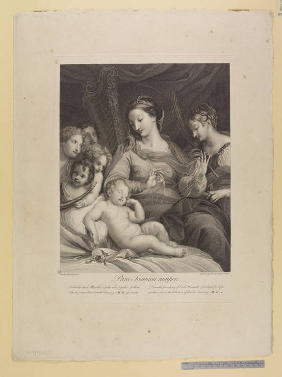 Madonna con Bambino dormiente, angeli e una santa martire (stampa) di Strange Robert, Strange Robert, Maratta Carlo (seconda metà sec. XVIII)