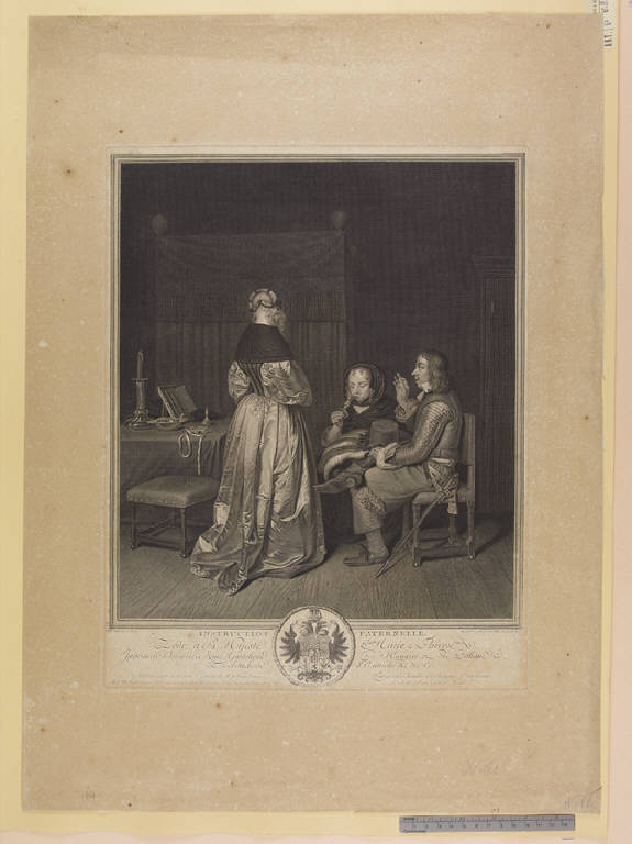 Uomo che istruisce due fanciulle (stampa) di Wille Johann Georg, Borch Gerard ter (sec. XVIII)