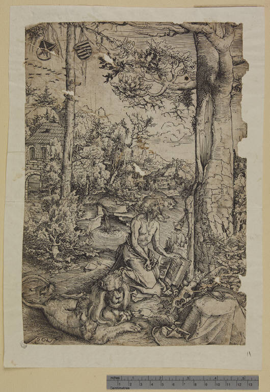 San Girolamo penitente nel deserto, San Girolamo penitente nel deserto (stampa tagliata) di Cranach Lucas il Vecchio (sec. XVI)