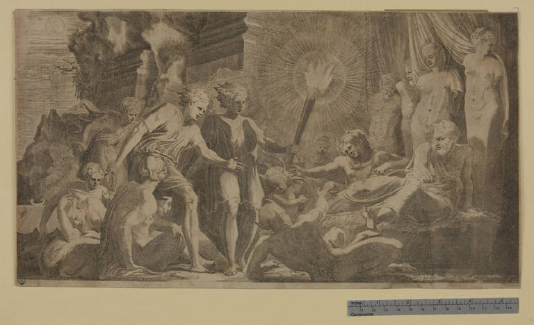 Ercole e Onfale (stampa tagliata) di Davent Léon, Primaticcio Francesco (metà sec. XVI)