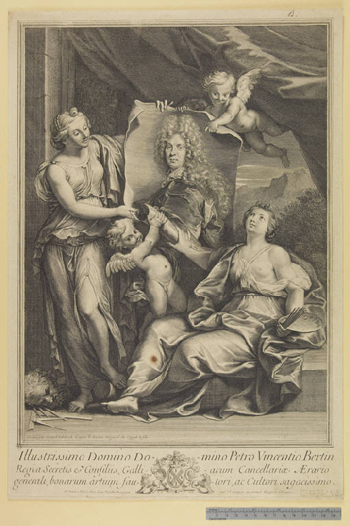 Ritratto allegorico di Pierre Vincent Bertin (stampa tagliata) di Edelinck Gérard, Coypel Antoine, Largillière Nicolas de (sec. XVII)