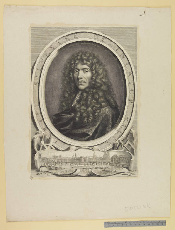 Ritratto dell'incisore e editore Israel Silvestre (stampa tagliata) di Edelinck Gérard, Silvestre Israel, Le Brun Charles (sec. XVII)