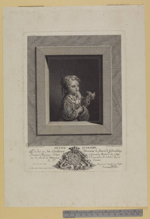 Bambina che tiene in mano un uccello (stampa) di Wille Johann Georg, Schenau Johannn Eleazer (sec. XVIII)