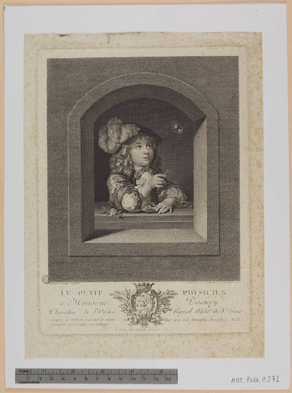 Bambino che gioca con le bolle di sapone (stampa) di Wille Johann Georg, Netscher Caspar (sec. XVIII)