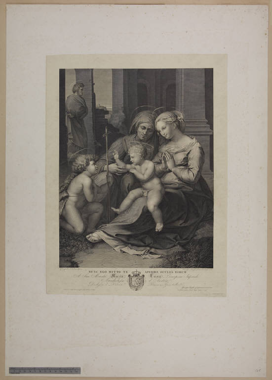 Sacra Famiglia con San Giovannino e Sant'Elisabetta (stampa) di Longhi Giuseppe, Longhi Giuseppe, Sanzio Raffaello (sec. XIX)