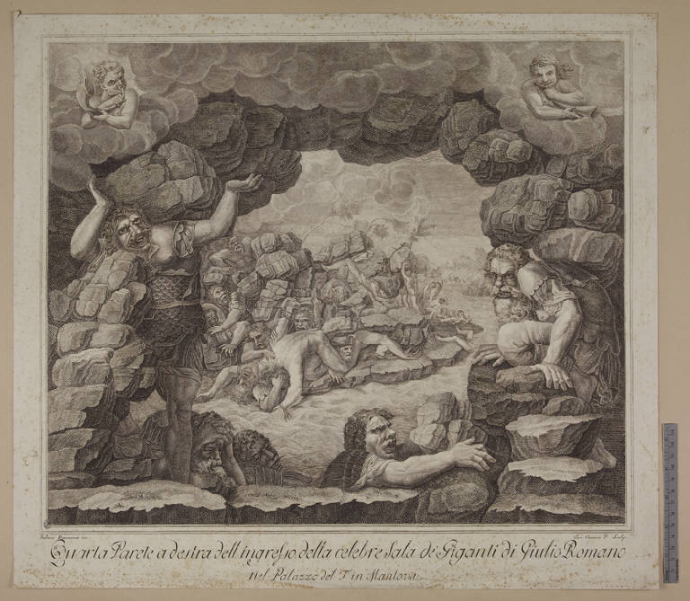 Caduta dei Giganti (stampa tagliata) di Viviani Giuseppe, Pippi Giulio detto Giulio Romano (sec. XVIII)